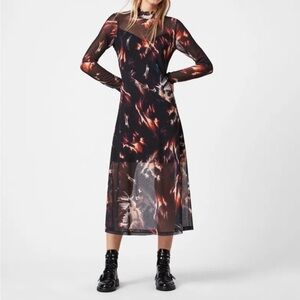 All Saints Black and Orange Long Sleeve Dress